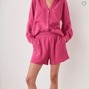 Rails - Leighton Short Pink Organic Cotton Gauze Smocked Waist Size S NWT